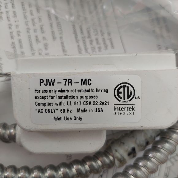 IWPE-7R2-MC HDTV Power Relocation Kit Double Gang Metal Clad Power Cable 7' PJW - Picture 11 of 15